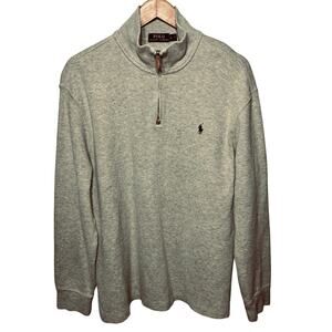 Polo Ralph Lauren Gray 1/4 Zip Cotton Classic Preppy Knit Pullover Sweater L